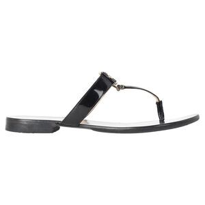 Versace Medusa Logo-Plaque Thong Slide Sandals in Black Leather